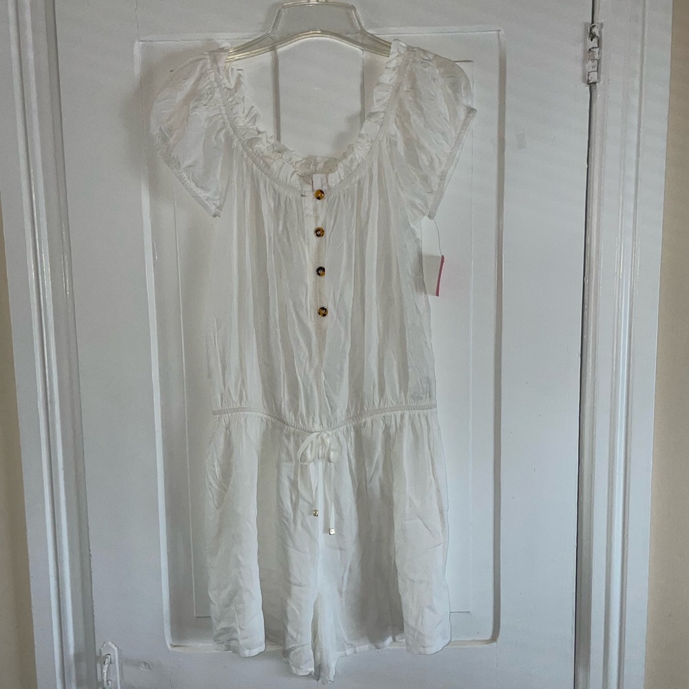 Kate Spade New York Off The Shoulder White Swim Romper - Picture 5 of 16